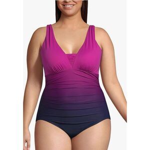 Lands' End 16L NWT Grecian One Piece Swimsuit Violet Rose/navy Ombre